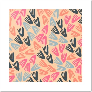 Papier Découpé Modern Abstract Cutout Pattern Pink, Steel Blue, and Apricot Posters and Art